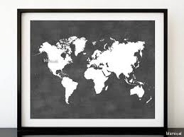 Vacationers depend on map to visit the tourist destination. Black And White World Map Print Aline Art