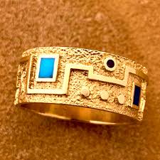 SOLD Ric Charlie Gold Tufa Cast Inlaid Ring