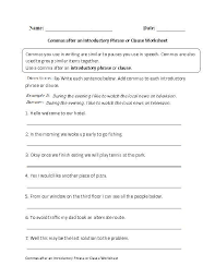 Commas After Introductory Phrase Or Clause Worksheet Clause Commas Introduc Essay Writing Help Kindergarten Math Lesson Plans Types Of Sentences Worksheet