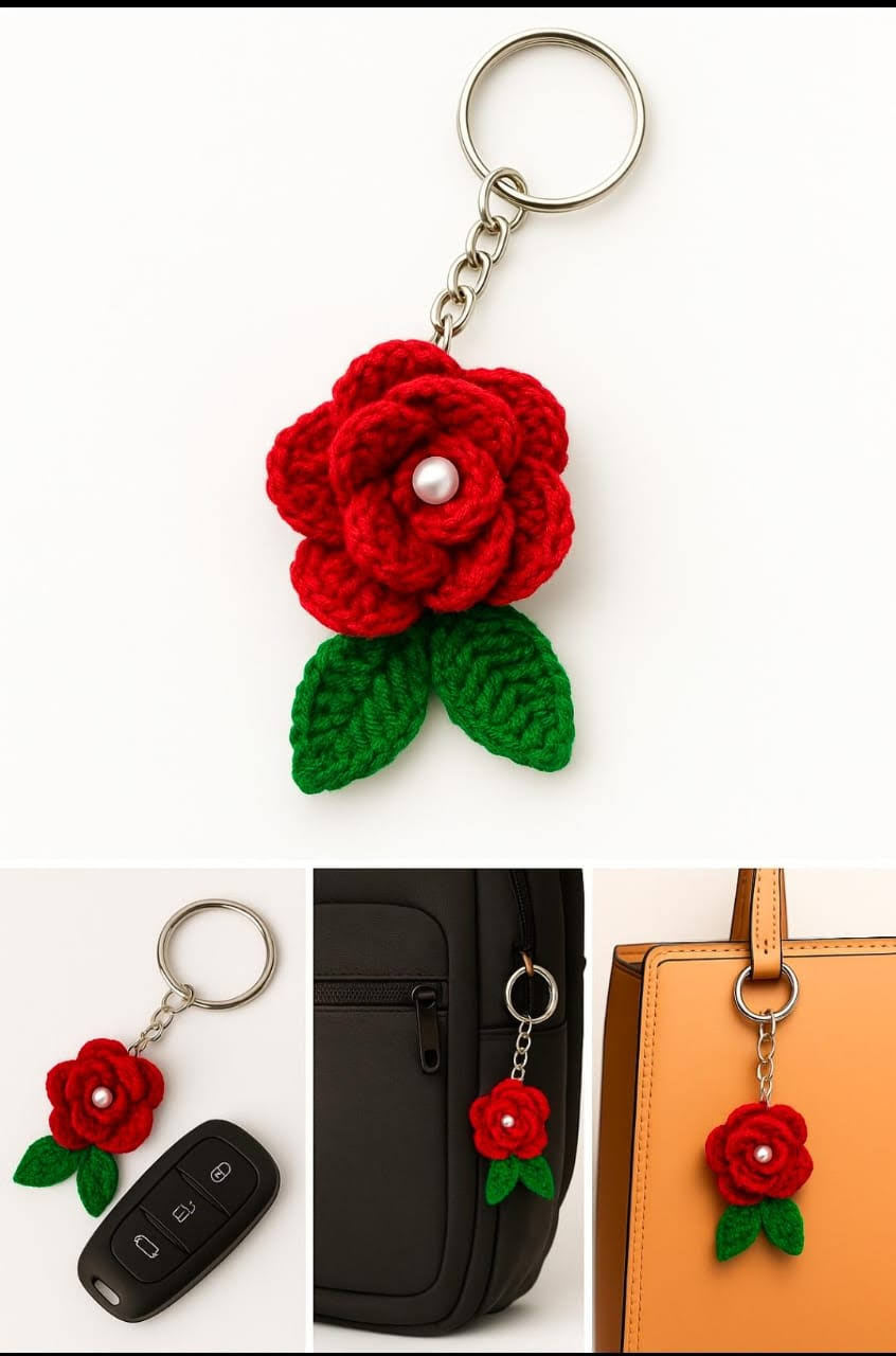 handmade keychain, rose shaped keychain, bag charm, bike k product image