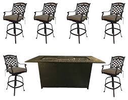 If you use your fire pit frequently at a high flame setting, you may find yourself replacing/refilling your propane tank many times throughout the year. 7 Piece Bar Height Propane Fire Pit Table Dining Set Cast Aluminum Traditional Outdoor Dining Sets By Sunvuepatio Houzz