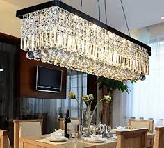 Dining Room Black And Crystal Chandelier 7pm W47 X D10 Modern Rain Drop Rectangle Clear K9 Crystal Chandelier Pendant Lamp Lighting Fixture 10 Lights For Dining Living Bedroom R Crystal Chandelier Lighting Dining Room Light Fixtures Rectangular Chandelier