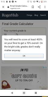 This calculator adds up all of your grade points and takes the average, yielding your gpa. 28 Final Grade Caleu Q Rogerhub Things Slog Search Final Grade Calculator Your Current Grade Is 33 You Will Need To Score At Least 403 On Your Final To Get A