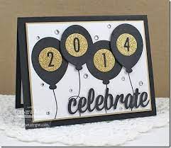 New year golden glittering lettering with decorations from golden stars and festive balls on a dark background. Party Balloons Party Balloons Die Namics Negative Dot Numbers Die Namics Celeb Graduation Cards Handmade Stampin Up Graduation Cards New Year Cards Handmade