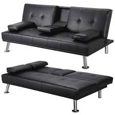The modern type of sofa bed has a sort of combined single cushion overlaying a metal or aluminum frame with a sturdy back and legs. Yaheetech Click Clack Sofa Bed Faux Leather 3 Seater Sofa Couch Living Room Spare Room Guest Room Bed Settee With Cup Holders Black Buy Online In Bahamas At Bahamas Desertcart Com Productid 48539831