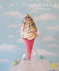 Fake Ice Cream Faux Vanilla Swirl With Rainbow Drizzle And Unicorn Sprinkles On Dark Pink Sugar Waffle Cone Ice Cream Unicorn Sprinkles Ice Cream Photography