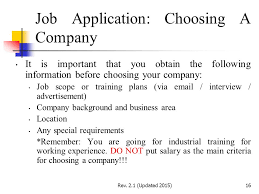 An engineering student's industrial training must happen at the same time they are enrolled at unsw. Industrial Training Briefing 01 Job Application Ppt Video Online Download