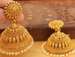 Traditional Indian Jhumkas Gold Earrings Designs Gold Jewelry Outfits Bridal Gold Jewellery