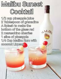 Pineapple malibu drink 4oz of coconut rum. Malibu Rum Sunset Cocktail Drinks Alcohol Recipes Alcohol Drink Recipes Alcohol Recipes