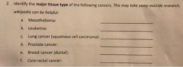 mesothelioma is a type of cancer that develops from the thin layer of tissue that covers many of the internal organs (known as the mesothelium). 2 Identify The Major Tissue Type Of The Following Chegg Com