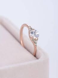 Rose Gold Engagement Ring Cluster White Sapphire Engagement Ring Simple Green Sap Rose Gold Engagement Ring Rose Engagement Ring White Sapphire Engagement Ring