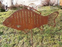 Edelrost Karpfen Auf Stab Garten Beetstecker Metall Fisch Rost Teich Deko Kunst Aus Metall Deko Edelrost