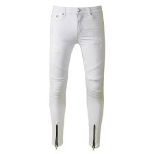 Us 23 09 45 Off White Jeans Men Slim Fit Super Skinny Jeans Stretch Moto Biker Ripped Male Denim Trousers Hip Hop Streetwear Tapered Mens Pants In