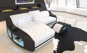 moderne leder couch swing mit led beleuchtung und ottomane in weiss schwarz modern fabric sofa fabric sofa sofa design