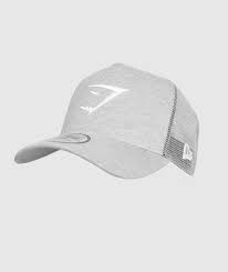 Gymshark New Era Mesh Trucker Grey Marl White 4 New Era Workout Accessories New Era Logo