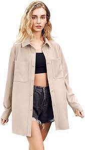 Amazon Com Women Faux Suede Jacket Button Up Shirt Coat Long Sleeve Oversize Jacket Clothing Shoes Jewelry