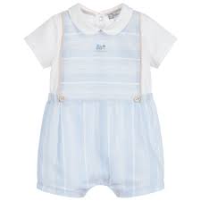 Cute And Comfortable This Baby Boys Cotton Shortie Is By Tutto Piccolo It Has A White Jersey Top And A Striped Cot Girls Rompers Baby Boy Blues Kids Fashion