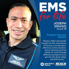 For our next #EMSforLife highlight, we want to introduce Joe Drago. In high  school, Joe Drago set a career goal to help others. Joe earned his EMT  certification after graduating and is