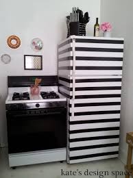 Black And White Striped Contact Paper Striped Fridge Makeover Fridge Makeover Home Diy Painted Fridge