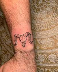 Fun Little Hand Poked Ibex Skull On My Good Pal Clayton Took A Bit Over An Hour To Do Thanks For Skull Stick And Poke Hand Poked Tattoo Prison Style Tattoos