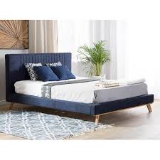 beliani talence tweepersoonsbed 160x200 blauw bed blauw beddengoed gestoffeerde bedden