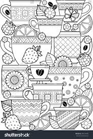 Vector Coloring Page Coloring Book For Adult Cups Of Herbal Tea And Coffee Flowers And Fruits Coloring Books Coloring Pages Adult Coloring Books