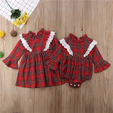 Christmas Matching Sister Red Plaid Dress Newborn Dresses Kids Dress Baby Girl Clothes