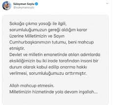 Soylu'nun istifasını cumhurbaşkanı recep tayyip erdoğan kabul etmedi. Soylu Istifa Tweetini Kaldirdi Yeni Aciklama Yapti