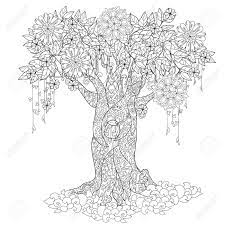 Nette Marchen Baum Von Magischen Wald Mit Blumen Hand Gezeichnet Doodle Zen Art Adult Anti Stress Malbuch Oder Tatowierung Boho Stil Lizenzfrei Nutzbare Vektorgrafiken Clip Arts Illustrationen Image 60187626