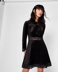 Velvet And Lace Skater Dress Black Dresses Ted Baker With Images Lace Skater Dress Black Dresses Knitted Bodycon Dress