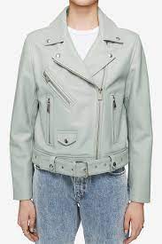 Anine Bing Benjamin Moto Jacket In Dusty Mint Large Jackets Moto Jacket Leather Jacket