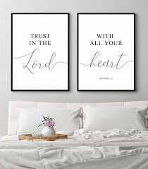 Trust In The Lord With All Your Heartbible Verse Wall Etsy Master Bedroom Wall Art Above Bed Decor Printable Bedroom Decor