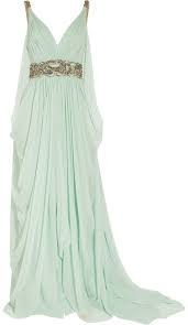 Marchesa Green Crystalembellished Silkchiffon Gown Goddess Dress Greek Dress Greek Goddess Dress