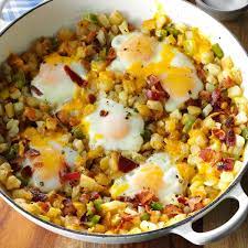 Country Brunch Skillet Recipe Using Frozen Hash Browns And Packaged Shredded Cheese Shaves Minutes Off The Prep Diner Recipes Brunch Recipes Easy Egg Recipes
