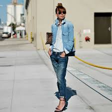 Women S Light Blue Denim Jacket Light Blue Denim Shirt Navy Boyfriend Jeans Olive Leather Heeled Sandals Light Denim Shirt Blue Denim Shirt Vintage Boyfriend Jeans