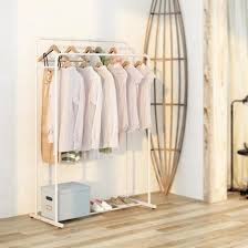 Porte Cintre Portant Penderie A Vetements A Double Tige De Vetements 2barre En Acier Metal Hauteur Et Largeur Reglables Blanc Porte Cintre Cintre Penderie