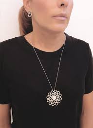 Silver Geometric Pendant Necklace, Silver Long Necklace Gift for Women,  Brushed Silver Pendant Modernist Necklace