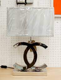 Coco Table Lamp Chanel Design Plated Metal Base With Rectangular Satin Grey Shade 60cm H X 40c
