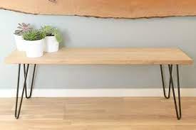 banc en bois massif et pieds metal epingle annees 50 meubles et rangements par treezigner solid oak oak bench decor