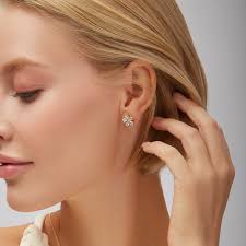 2 Ct Rose Gold Flower Earrings with Pear Shaped Diamonds