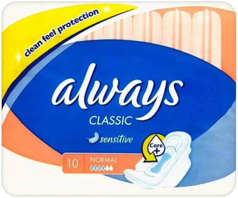 Amazon.com: Always Classic Normal Sensitive 10 Pads Towels Wings Soft Feel  Protection : Health & Household