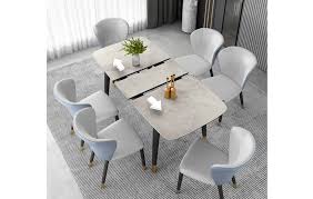 Sacha 120cm extending dining table with sacha grey and oak cushion seat chairs. Nordic Small Apartment Extendable Ceramic Dining Table Modern Minimalist Style