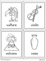 Download in under 30 seconds. Letter V Words And Pictures Printable Cards Vulture Violin Volcano Vase Myteachingstation Com