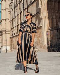 Buy زارا جديدة طويلة الساتين مخطط اللباس ميدي أسود الرمال قميص نمط طوق حجم Xs Xxl Online In Bahrain 223790664294