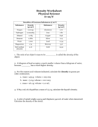 Density Worksheet