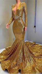 Gorgeous Long Sleeve Gold Sequins Prom Dresses 2019 Mermaid Evening Gowns On Sale Gold Prom Dresses Sparkle Prom Dress Winter Prom Dresses