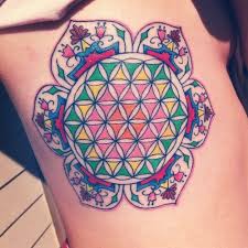 Awesome Flower Of Life Tattoo With Beautiful Colors Flower Of Life Tattoo Geometry Tattoo Sacred Geometry Tattoo