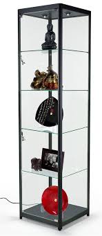 Tempered Glass Curio Cabinet With 6 Halogen Lights Free Standing Locking Hinged Door Floor Levelers And 4 Green Edge Glass Shelves Black Aluminum Esc5578blk Walmart Com Walmart Com