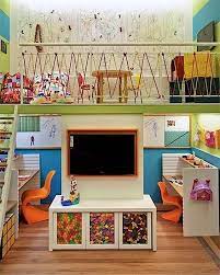 Kids sharing a room also need space to learn as they grow up. Split Level Play Space Kids Playroom Playroom Homeschool Rooms