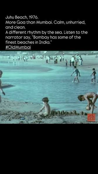 Juhu Beach 1976. More Goa than Mumbai. Calm, unhurried, and clean., A different rhythm by the sea. Listen to the narrator say, “Bombay has some of the finest beaches in India.”, #OldMumbai